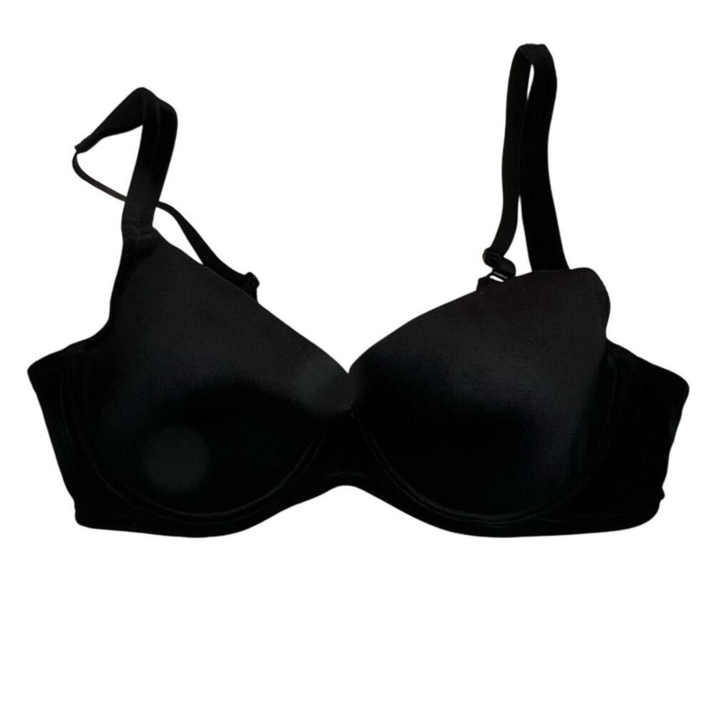 Victoria's Secret Velour Demi Bra 36C Black Y2K Glam Lingerie Chic